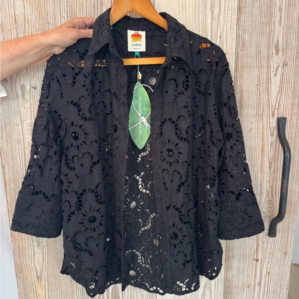 FARM Rio Black Sun Eyelet Shirt